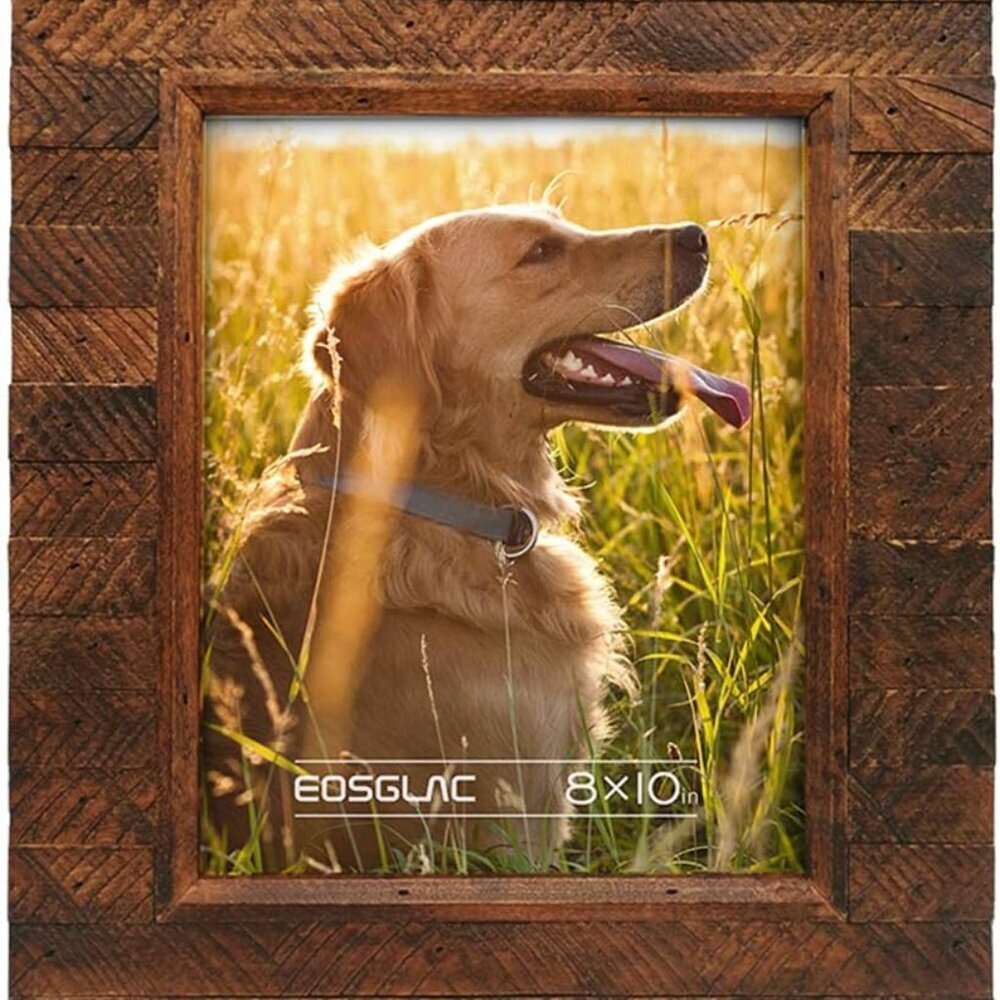 Wooden Picture Frame 8x10 inch, Wood Plank Design with Rustic Brown Finish, Wall - Picture 1 of 7